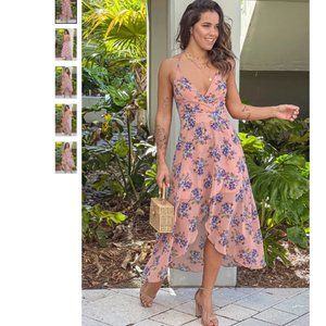 PINK FLORAL HIGH LOW DRESS WITH CRISS CROSS BACK